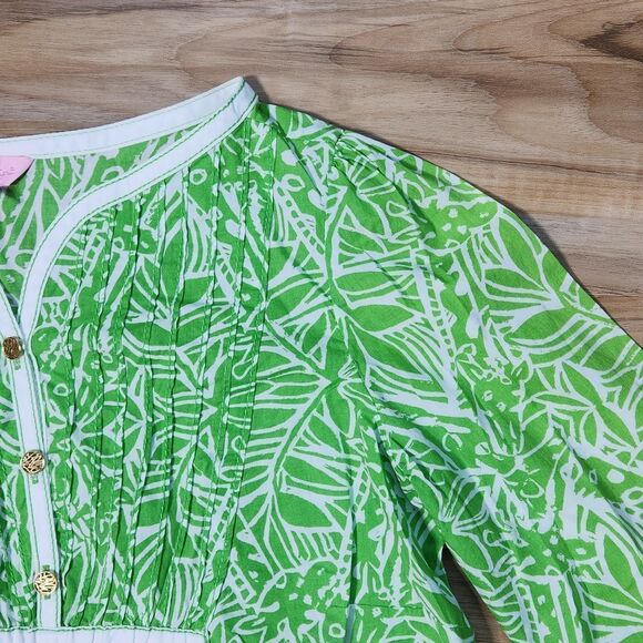 🦋Vintage Lilly Pulitzer Lime Leaf & Giraffe Print 3/4 Sleeve Tunic Top XSmall - Picture 6 of 13